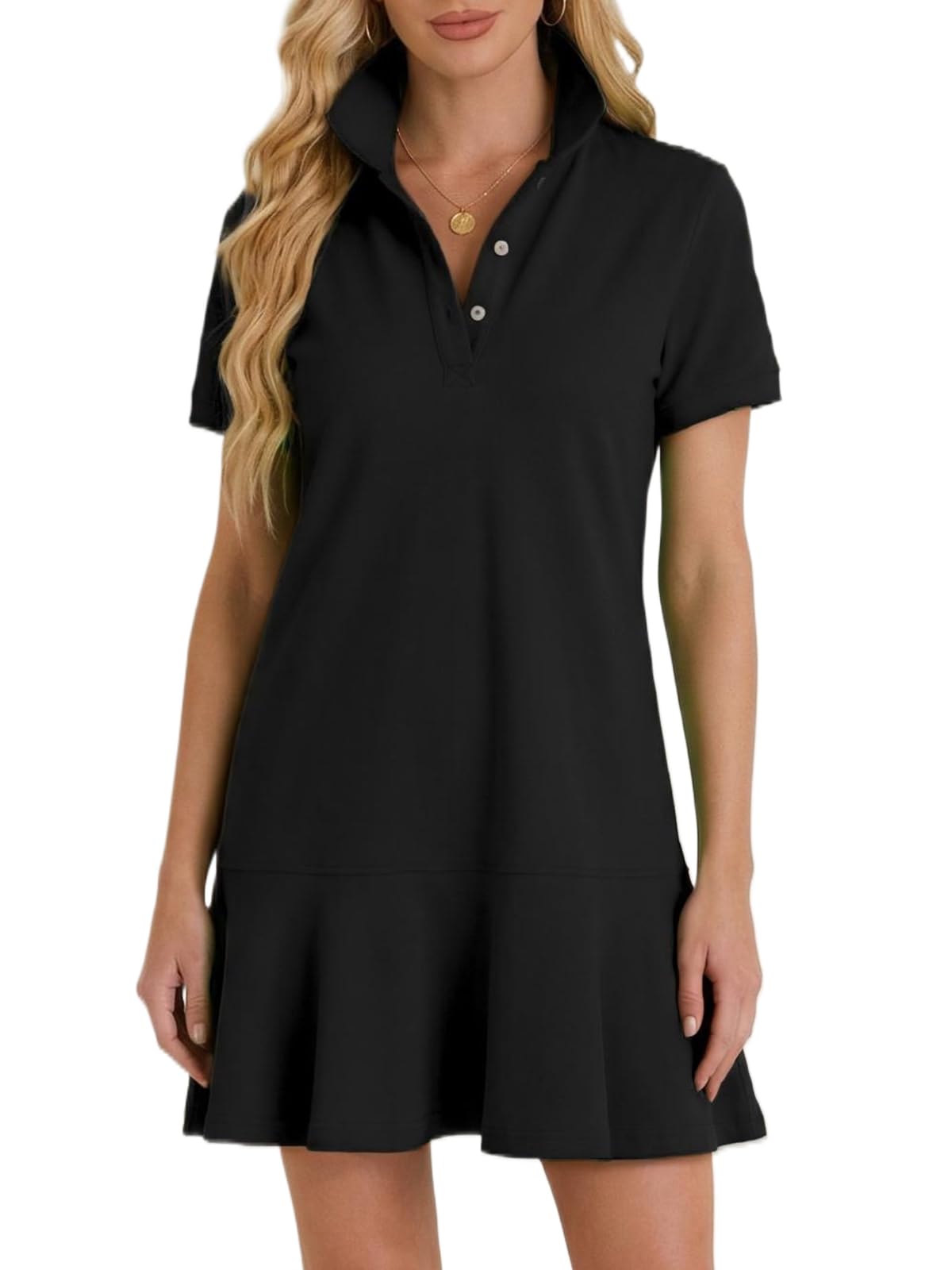 Photo 1 of D-Sun Polo Dress for Women Short Sleeve V Neck Ruffle Hem Golf Tennis Summer Mini Shirt Dresses Black