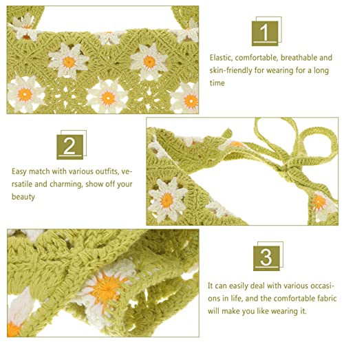 GALPADA Fashion Scarf Crochet Bandana Floral Head Kerchief Flower Pattern Hair Scarf Knitted Hair Scarves Summer Sunflower Tie Bcak Headwrap for Women Girls Green Women's Scarfs3