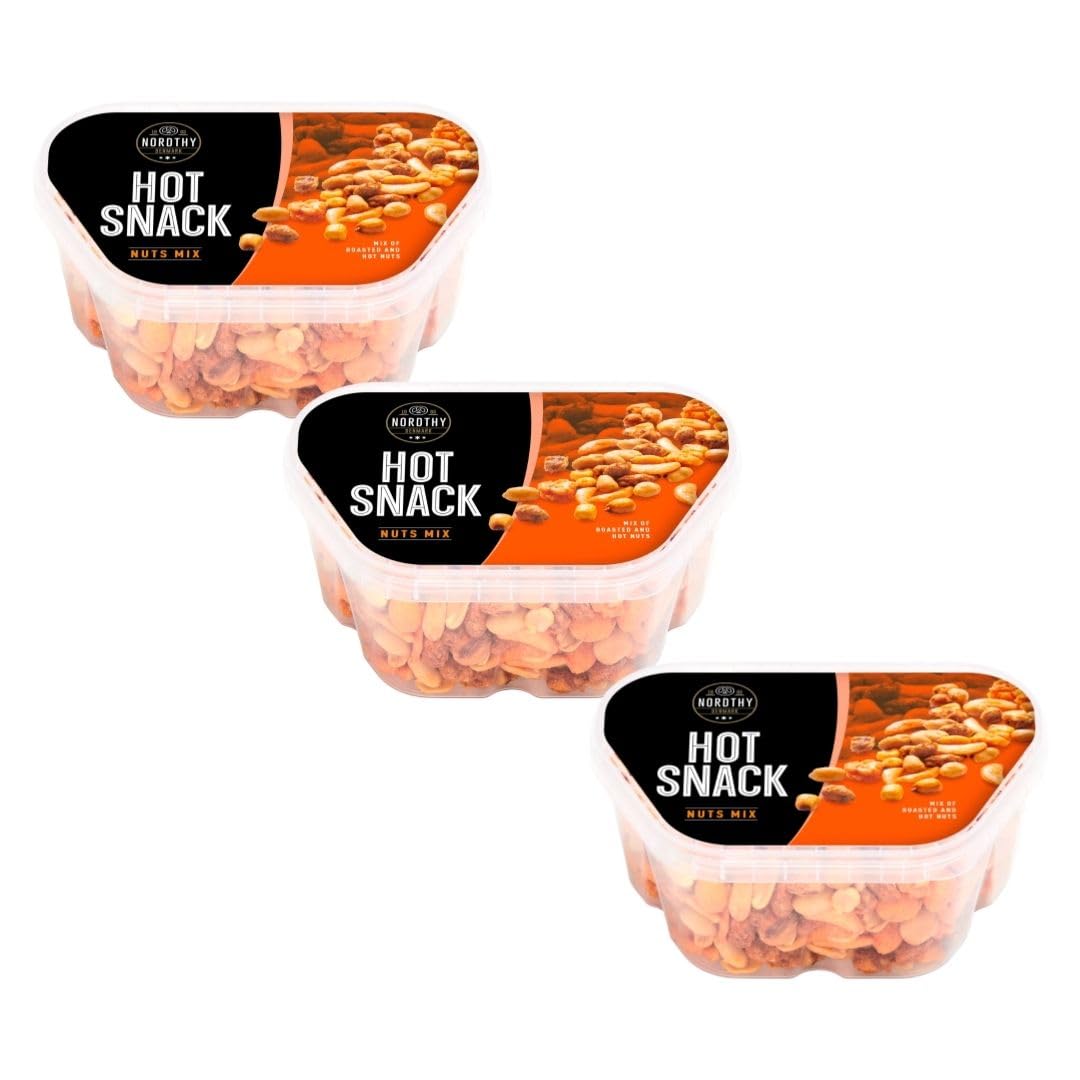 Nordthy Hot Snack Nussmischung 3×360 g | Pikant-würziger Nussmix | Knuspriger Party- & Büro-Snack | Vorratspack 1,08 kg | ideal zum Teilen & Unterwegs
