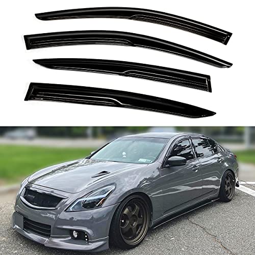 Premium JDM Style 3D Wavy Black Window Visor Rain Guard Deflector Compatible for 2007-2015 Infiniti G25 G35 G37 Q40 4 Door Sedan