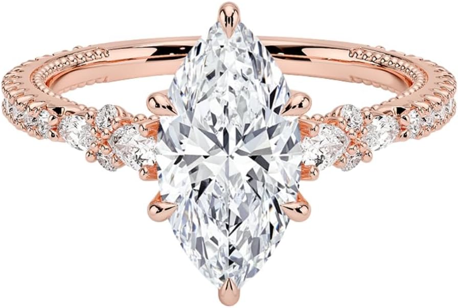 1-2-3 CT Marquise Cut Moissanite Engagement Ring For Women 10K 14K 18K Solid Yellow Gold & 925 Sterling Silver Christmas Gift for women