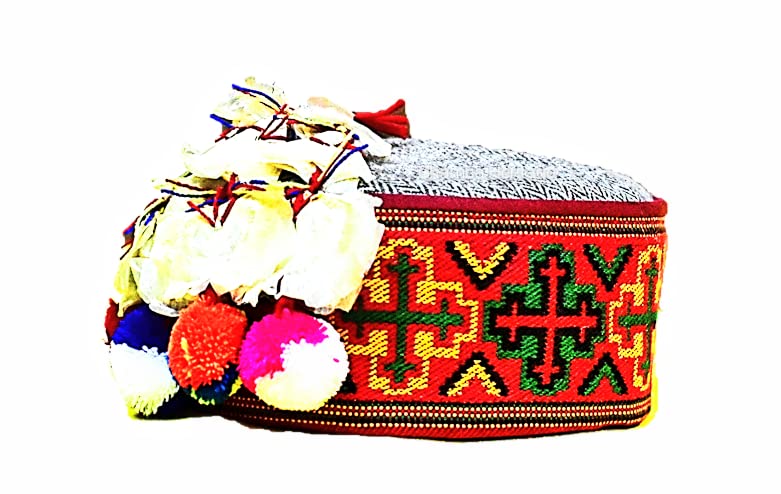Image of CHAMBA HERITAGE Cotton Unisex Traditional Himachali Cap /Pahadi Topi with Attachable Sacred Flower + 03 Multicolour, Large