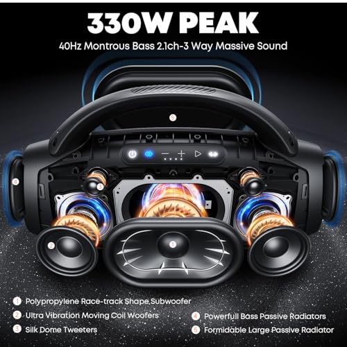 Image of W-KING 300W Max Portable Speakers Bluetooth Wireless Loudest, IPX7 Waterproof Bluetooth Speaker Large, 40Hz Massive Bass Outdoor Party Boombox with Subwoofer 7.5 inch /EQ APP /5-Drives /BT 5.4 (Blue)