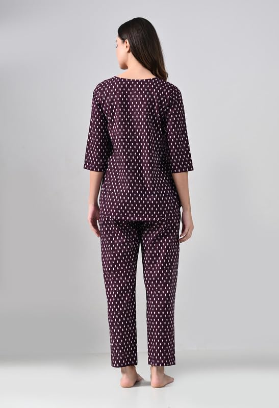 Image of Ichaa Women's Cotton Nightwear Set - Printed Top & Pajama