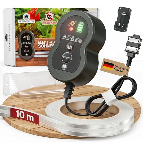 WEIDEBACH Elektr. Schneckenzaun Komplett-Set 10m Hochbeet Schneckenschutz Hochbeet Schneckenabwehr Zaun Schnecken Stop Schneckenbarriere Kupferband Kupfernetz Alternative Snailstop Fernhalt