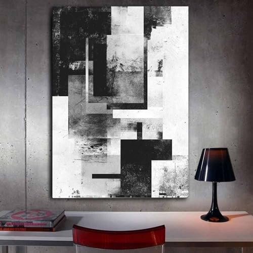 Tableau mural abstrait moderne blocs noirs et blancs 20x30cm encadré