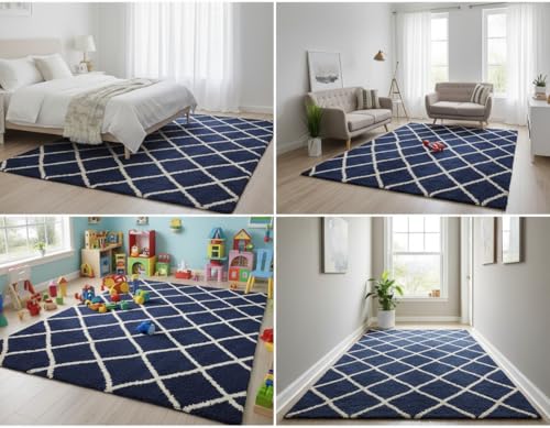 Image of Carpet for Hallway, Kitchen, and Modern InteriorsCarpetCozy Shag Runner for Living Room, Bedroom & Office Decor ETC Size 2x7 feet, Patten-Solid Blue B