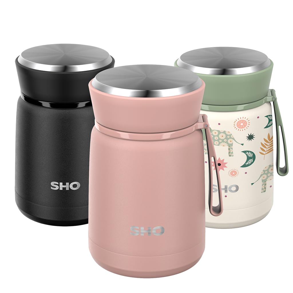 SHO Food Flask - Vacuum Insulated, Double Walled Stainless Steel Food Flask & Food Container - 10 Hours Hot & 20 Hours Cold - 530ml 800ml - BPA Free (Dusty Rose, 530ml)