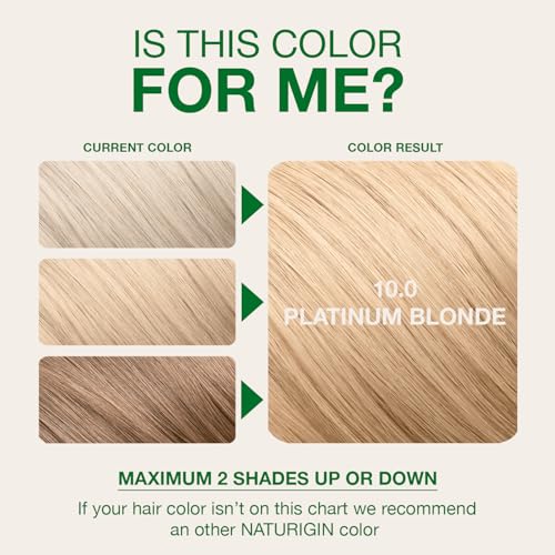 Image of Naturigin Permanent Hair Color, 10.0 Platinum Blonde, Ammonia Free, 100% Gray Coverage, Nourishing Natural Formula, For All Hair Types, Long-Lasting, Vegan & Cruelty-Free, 1 Pack