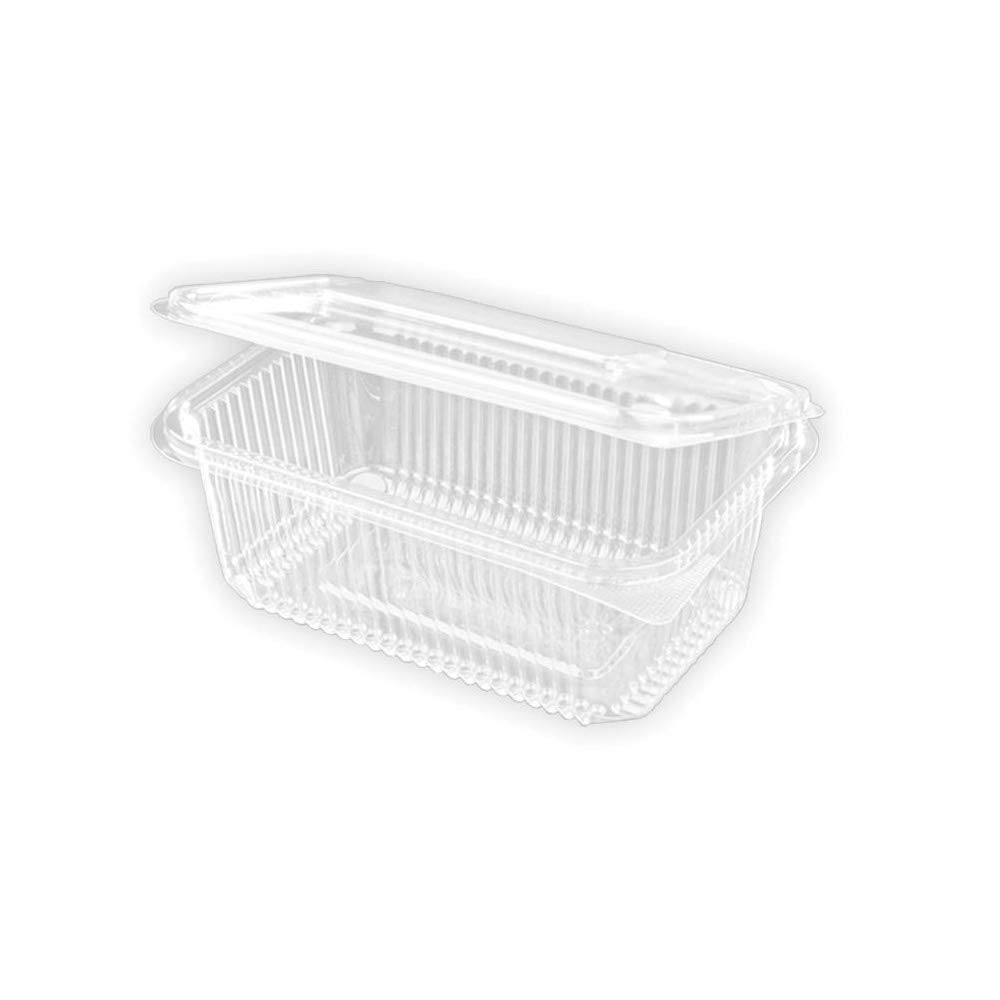 400 uds - Envase Recipiente para Comidas frías con Tapa bisagra Rectangular - Capacidad 1000 ml - Polietileno (Pet) Transparente
