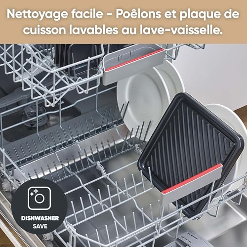 SEVERIN Raclette Gril 4 personnes, Appareil à raclette compact, Mini Raclette avec Plaque Anti-adhésive 24 X 24 cm, Inclus 4 Poêlons et Spatules clipsables, Noir, RG 2360