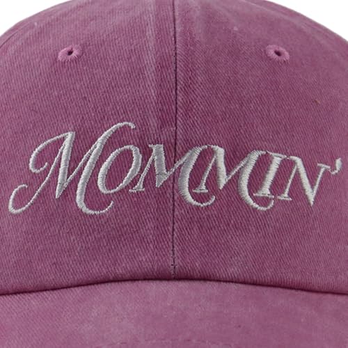 Image of Funny Mommin Hat, Distressed Cotton Adjustable Embroidered Mama Baseball Cap