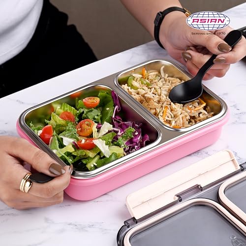 Image of Asian Plastowares - 2 Insulated Lunch Box | Tiffin Box - Leak-Proof, Airtight | Lunch Box for Kids & Adults | Durable & Spill-Free School, Office, and College Tiffin | Light Pink
