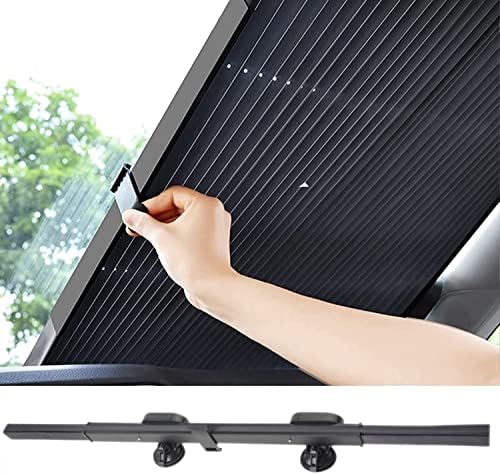 Retractable Windshield Sun Shade for Car, Large Sun Visor Protector Blocks 99% UV Rays to Keep Your Vehicle Cool, Auto Sunshade Fits Front Rear Window with Double Suction Cups (46CM/18.1IN)