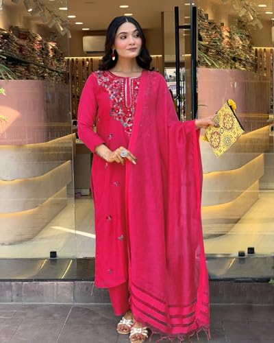 Image of ANNI Designer Women's Rayon Viscose Embroidered Straight Kurta with Pant & Dupatta