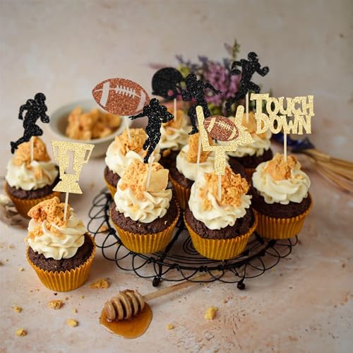 Ephlyn EPH-2022-141-3 36Pcs Rugby Ball Cupcake Toppers Glitter Trophy American Football Cupcake Picks Touchdown Player Cake Decorations For Super Bowl Rugby Sports Theme Baby Shower Kids Birthday Party Supplies thumb #6