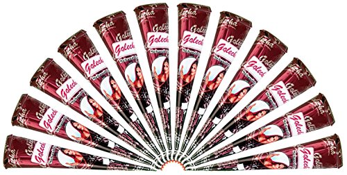 12x Golecha 100% Natürliches Mehndi Cones (Rot-Braun), NO MIX, Halal Veg, klinish getestet - für temporäre Tattoo Design