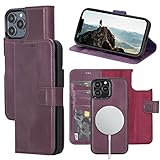 OXA Leather for iPhone 13 Pro Max Case Wallet, Full Grain Wallet with Card Slot, Detachable Kickstand, Compatible Magsafe(Purple) Purple(for 13 Pro MAX)