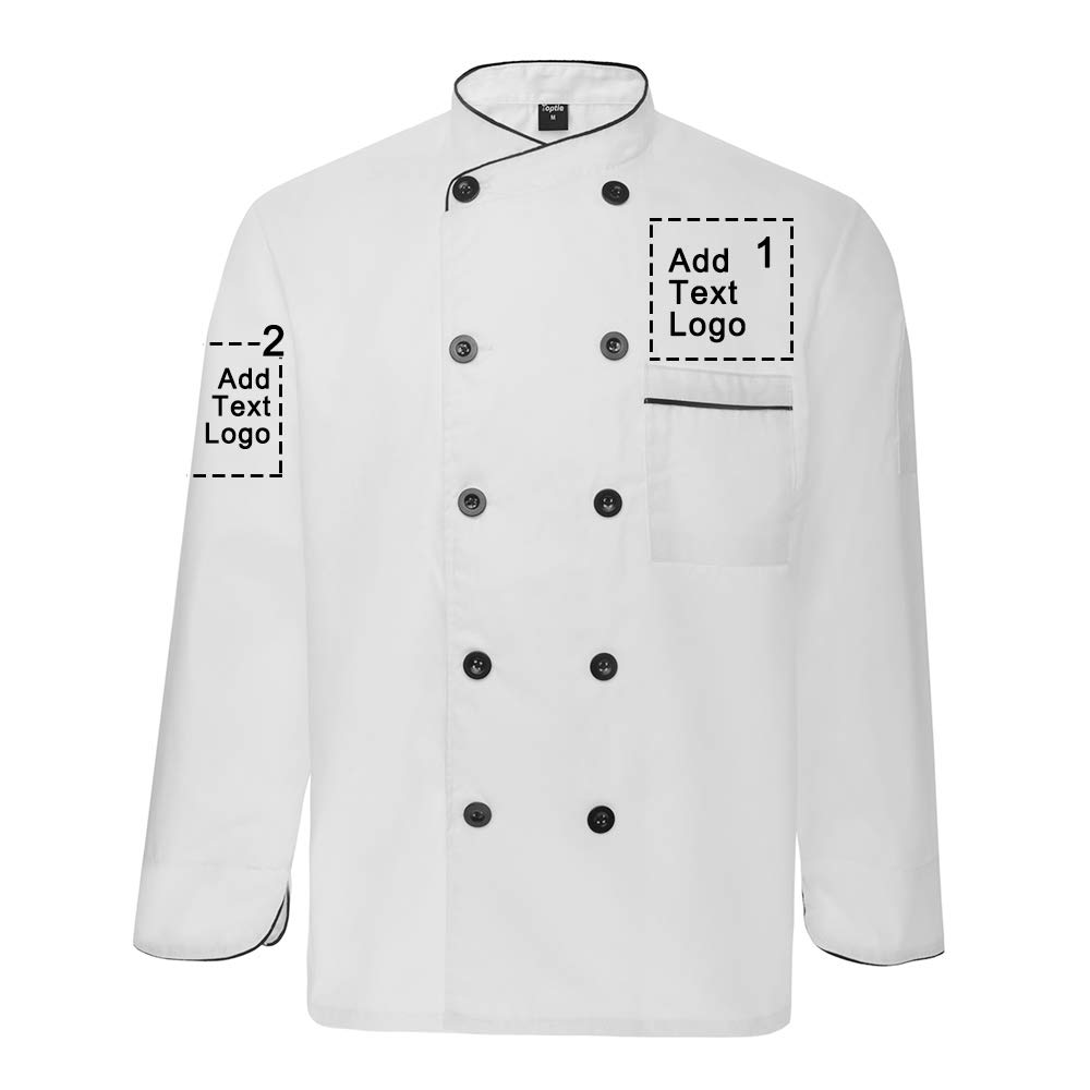 TopTie Custom Long Sleeve Button Chef Coat Personalized Heat Transfer or Embroidered Unisex Uniform