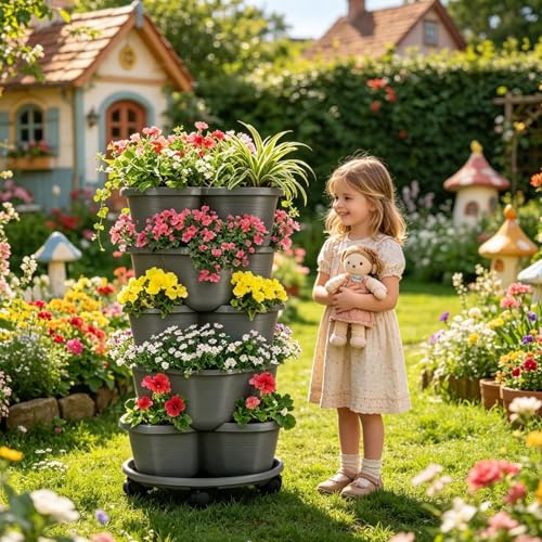Jardinière verticale plastique résistant pot de fleurs empilable 5 étages - 8