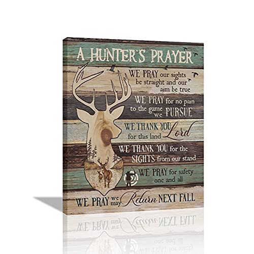 Image of A Hunter's Prayer Deer Wall Art Deer Picture Wall Decor Inspirational Quotes Canvas Painting Poster Artwork Farmhouse Vintage Style Sign Framed Modern Home Decoration for Living Room Bedroom Kitchen