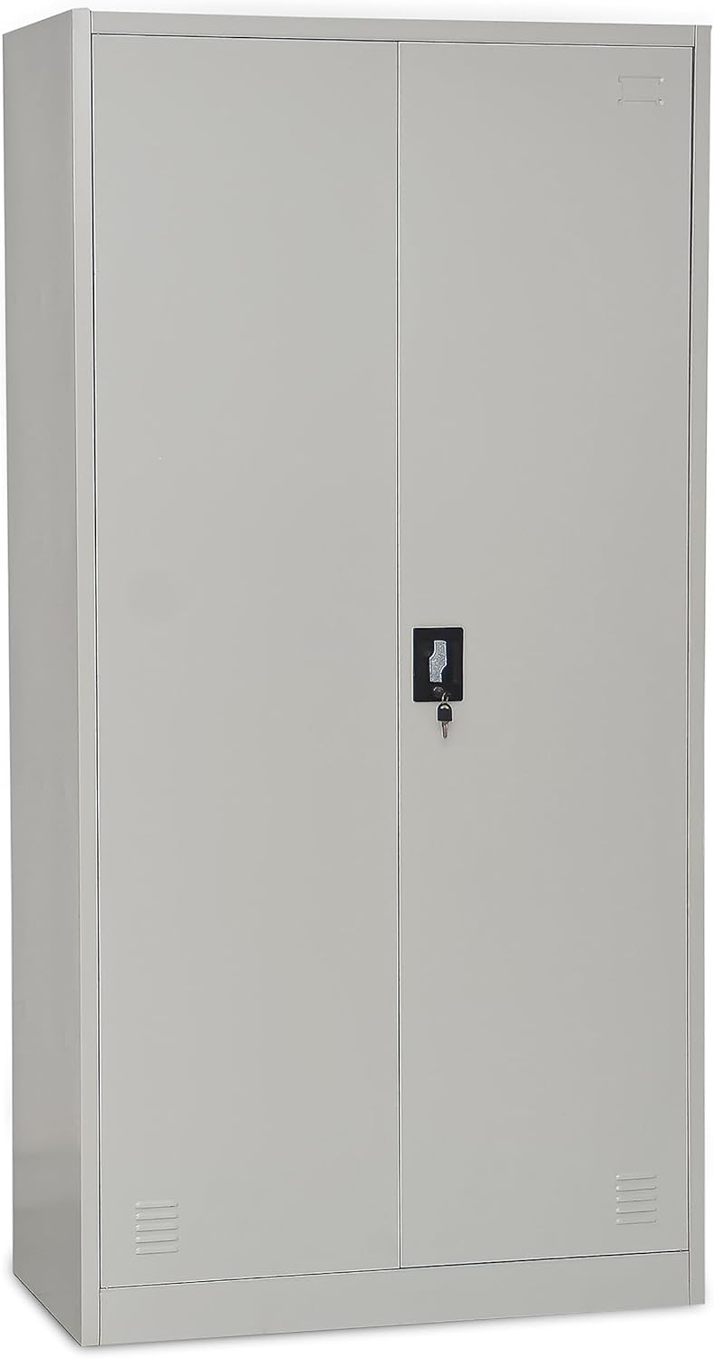 Wardrobe with Metal Cabinet - Tool Cabinet - Cloakroom Cabinet with Hinged Doors - Clothes Rail - Lockable (without assembly)