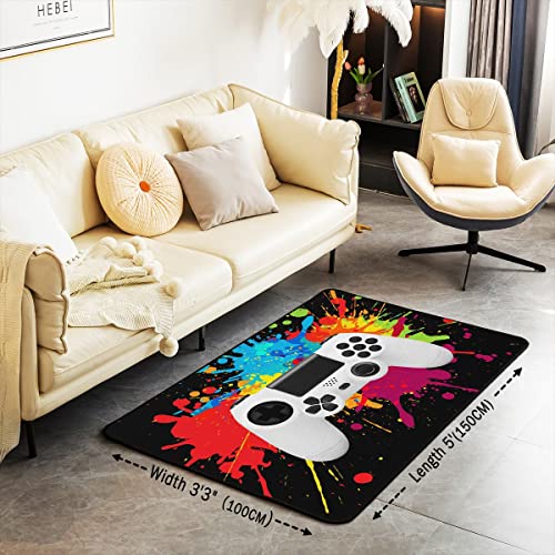 Homemissing Gamer Area Rug 150x200cm Gaming Gamepad Rugs Mat For Living Room Bedroom Colorful Splash Ink Decorative Carpet Non Slip Area Runner Rug - Image 3