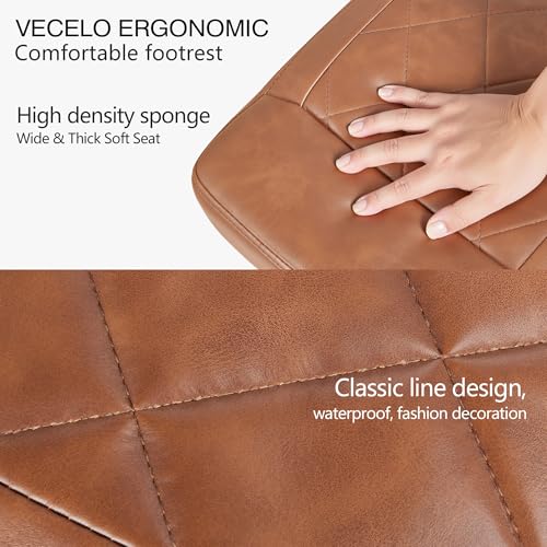 Image of VECELO Under Desk Footrest, PU Ergonomic Foot Rest with Wheels, Comfort Padding, Height Adjustable for Relieving Leg Pain, Stiffness, and etc, Brown