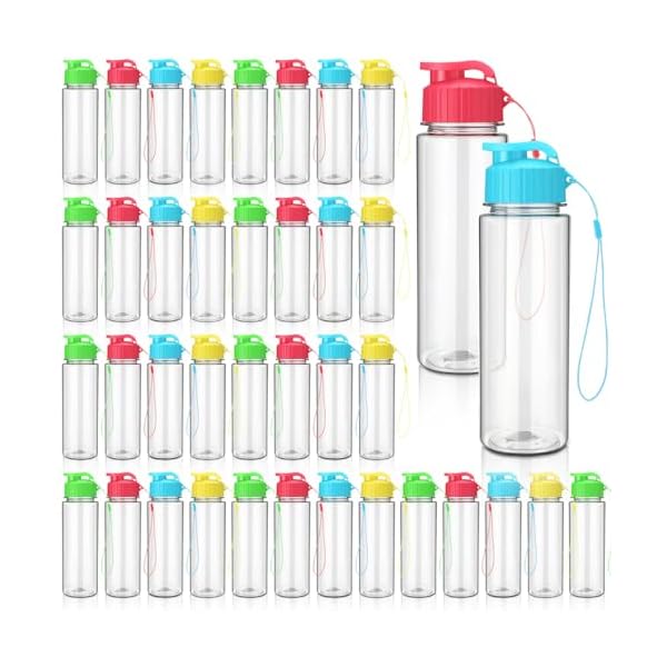 Mifoci 60 Pieces Water Bottle Bulk Plastic Water Bottles Bulk 17 oz Sport Drink Bottles with Handle Strap Leakproof Reusable Leak Proof Travel Bottles for School Fitness Gym