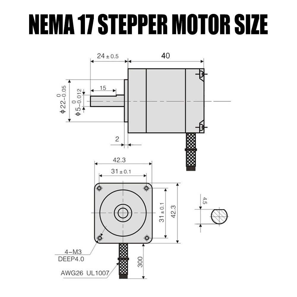 Stepper Motor-24V/1.5a Nema 17 2-Phase Stepper Motor 0.4 NM 1.8° Industrial Stepper Motor