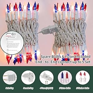 Patriotic String Lights - Red White Blue Mini Lights with White Wire - 19.6Ft 100 Count UL Certified String Lights for Independence Day Patriotic Holidays Decoration (Red, White & Blue) Patriotic String Lights Red White Blue Mini Lights with White Wire 196Ft 100 Count UL Certified String Lights for Independence Day Patriotic Holidays Decoration Red White Blue