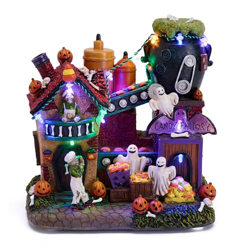 Valery Madelyn Halloween Decorations, Lighted Halloween Village Houses with Music