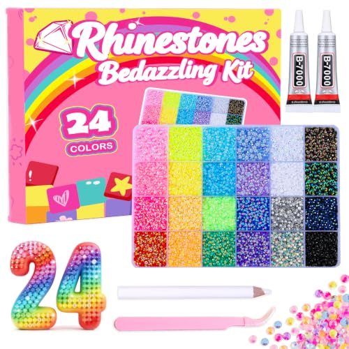 CCINPPY Bedazzling Kit 30000Pcs 3mm Bedazzler Kit Flatback Resin Rhinestones 24 Colors Bling Bedazzled Gems with Jewelry Glue and Tools for Book Nail Art DIY Craft Gifts for Women Adults