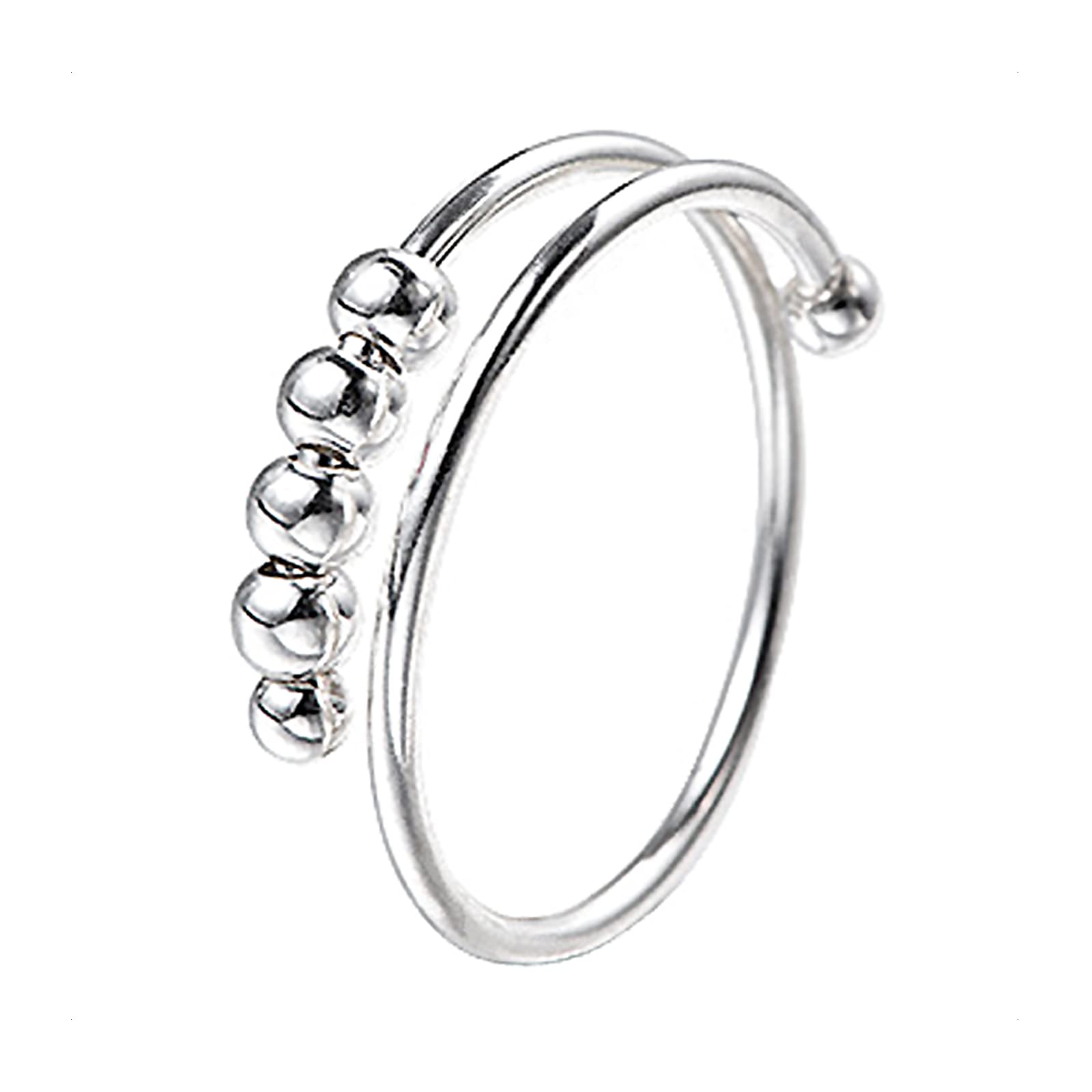 KONFEN Anillos Antiestres Ajustables Plata, Anillo Antiestres Plata de Ley 925 con Cuentas, Anxiety Ring Finos Giratorio Abierto Ajustable Anillos Regalos para Mujere Hombres Niñas Unisex