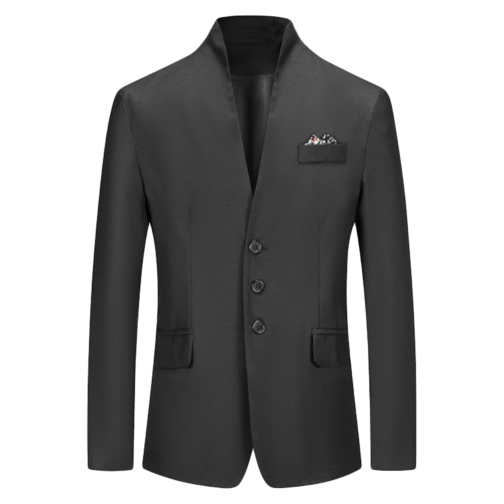 Men's Casual Slim Fit Blazer 3 Buttons Stand Collar Business Sports Coats Lightweight Single Breasted Prom Jacket (Black,XX-Large)