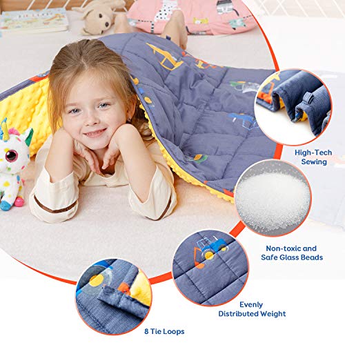 Image of Uttermara Weighted Blanket 3 lbs, Ultra Cozy Minky Fleece and Cotton Sided with Cartoon Patterns, Reversible Heavy Blanket Great for Sleeping, 36x48 inches, Blue Car World
