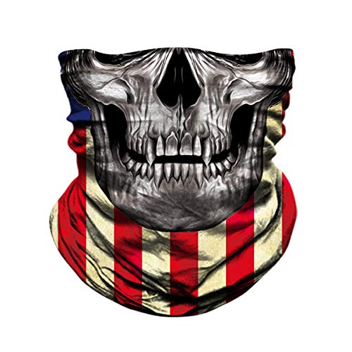 Airzir American Flag Skull Motorcycle Face Mask Breathable Seamless Face Mask Wind Dust UV Protection Moisture Wicking Microfiber Face Mask for Motorcycle Riding Cycling Hiking Climbing (Flag-261)