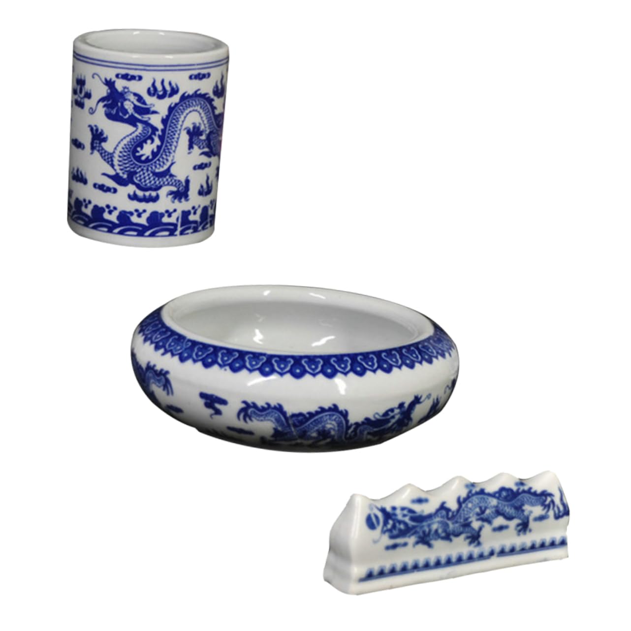Sewroro Pot De Lavage De Stylos En Céramique Bleu Et Blanc Petit Format, Support Et Cylindre à Pinceaux D’encre Pour Calligraphie, Rangement Fonctionnel Décoratif Pour Bureau Et Maison