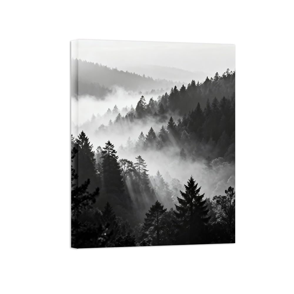 OZPWBVY Black and White Landscape Print Painting-Forest Sunshine-Minimalist Canvas Wall Art Picture for Home Ready to Hang 24x31in 60x80cm Wrapped Canvas