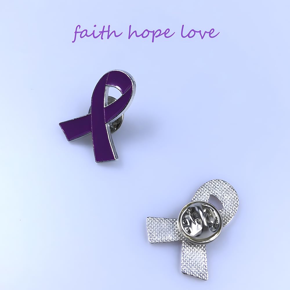 Taiyin 24/48 Pcs Domestic Violence Awareness Pin Purple Awareness Ribbon Pin Alzheimers Purple Ribbon Butterfly Pins(24 Pieces