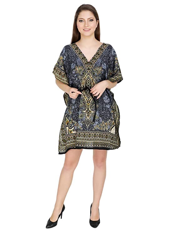 Women's Short Kaftan Dress Beach Ladies Sleepwear Night Gown Robe V-Neck Cover Up Night Wear (S-3XL)-image-21