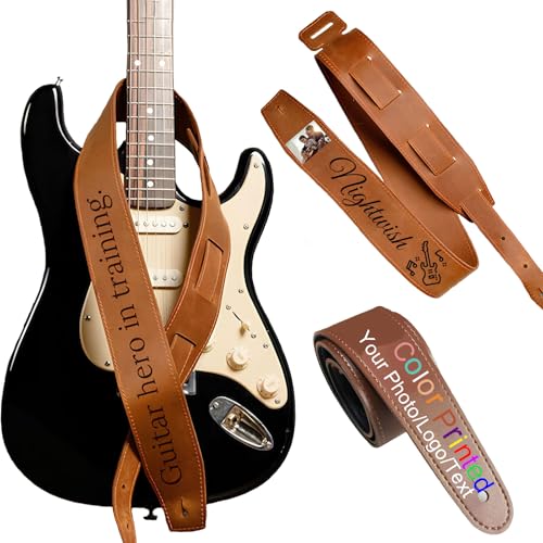 CCZUIML Individueller Gitarrengurt aus PU-Leder mit Text/Logo,Personalisierter Gitarrengurt für Musikliebhaber,Verstellbare Gurtlänge von 46' bis 53'