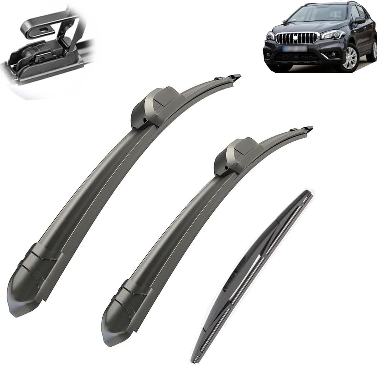 DZTYNKO Car Windscreen Wiper Blades Set for Suzuki SX4 S-Cross 2006-2020 26in+14in+10in, Front Window Wipers for Clear Visibility, Replacement Wiper Blades