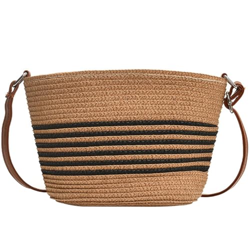Small Straw Shoulder Bag, Women Woven Crossbody Bucket Bag for Summer Beach