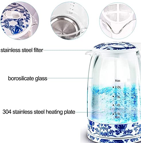 YYDMBH Elektrischer Wasserkocher 2L-Glas-Wasserkocher,Eco-Wasserkocher,schnurloser Wasserkessel mit Innendeckel aus… – Bild 3