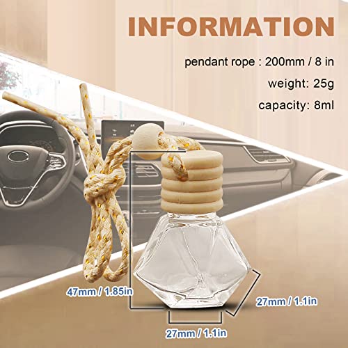 Image of 20pcs 8ML Diamond Shaped Glass Perfume Empty Bottles Five Line Lids Diamond Shaped Perfume Bottles Clear Glass Essential Oil Diffuser Oil Aromatherapy Perfume Hanging Bottles with Wooden Lids and Hanging String