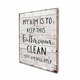 akeke My Aim is to Keep This Bathroom Clean, Funny Bathroom Quote Retro Farmhouse Wood Wall Art...