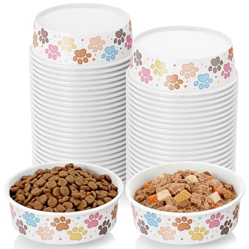 50 Pack Disposable Dog Bowls 16 oz Paper Pet Bowls for Cats & Dogs Disposable Cat Food Bowls for Dry Wet Food & Water Travel Feeding Bowls for Small Medium Pets