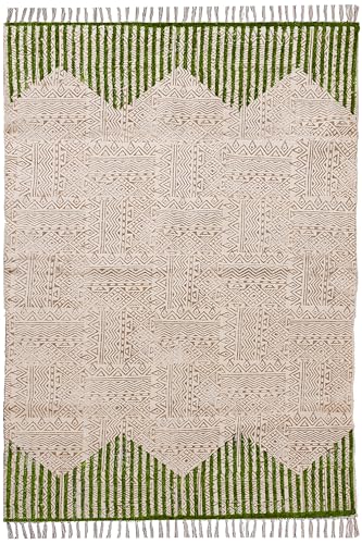 Tapis carré en coton vert beige Kilim dhurrie tissage plat chambre salon