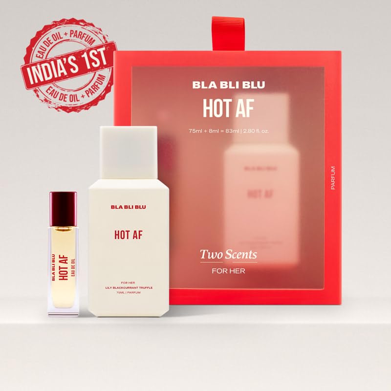 Image of BLABLIBLU Hot AF Two Scents Women Perfume Set (75ml + 8ml) | Perfume & Eau De Oil | Long Lasting Fruity, Woody & Floral Fragrance | with Blackcurrant, Lilly & Truffle